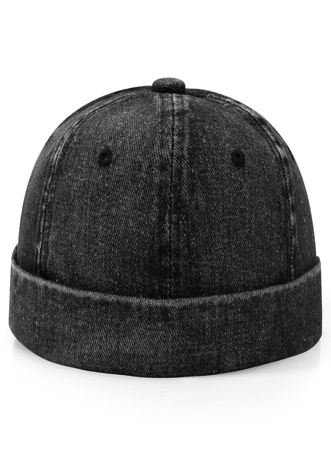 Ptduabenlu Brimless Hat for Men Women Docker Cap Vintage Sailor Beanie Cap Black - Image 1